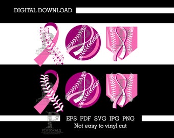 Breast Cancer Ribbon in Baseball Laces, Digital Download, Eps, Pdf, Svg,  Jpg, Png, Vector, Screen Printing 