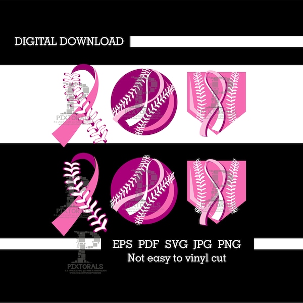 Cinta de cáncer de mama en cordones de béisbol, descarga digital, eps, pdf, svg, jpg, png, vector, serigrafía