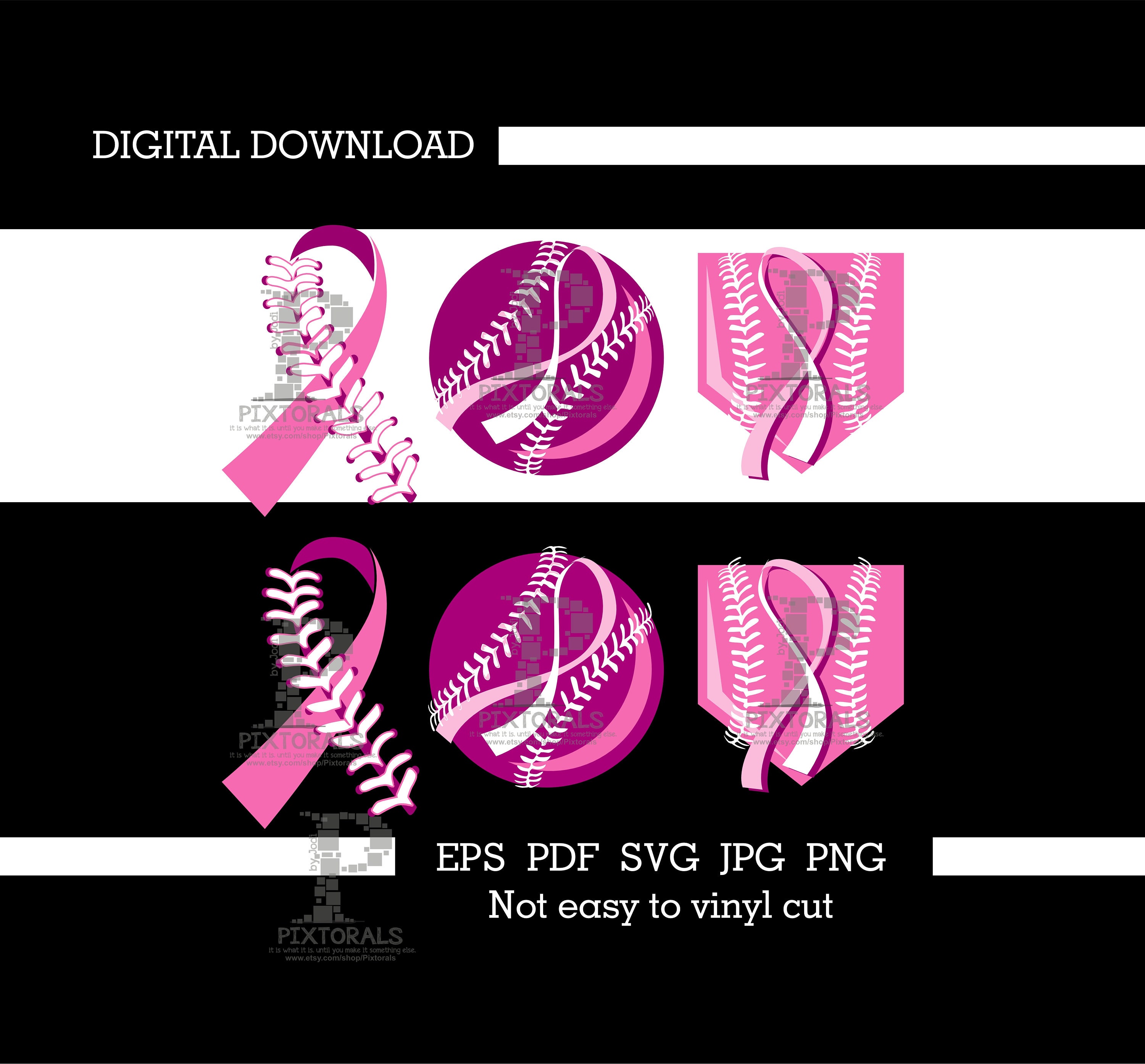 Baseball Tackle Breast Cancer Svg Awareness ribbon svg Sayings 1452S By  HamHamArt