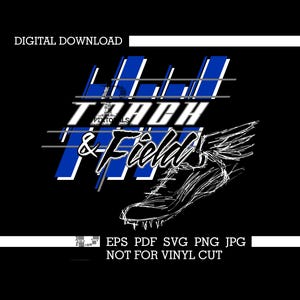 Track and Field tee design in blue, digital download, eps, pdf, svg, jpg, png, vector, clip art, sublimation, screen printing, dtf print