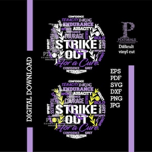 野球ソフトボール三振がんデザイン、野球がんベクター、eps、svg、dxf、pdf、jpg、png、小児がんクリップアート、紫色のリボン