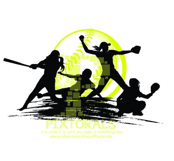 Download Softball Players Vector Png Jpg High Res And Eps Pdf Etsy