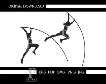Pole Vault, Track & Field, digital download, eps, pdf, svg, jpg, png, silhouette, clip art, vector, screen printing, sublimation, vinyl