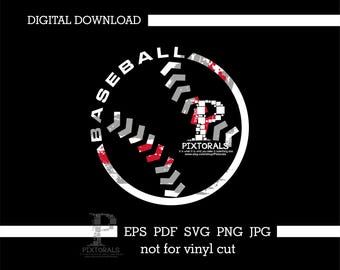 Baseball Cut Line Logo Design in red as Vector for High School Sports and Printing