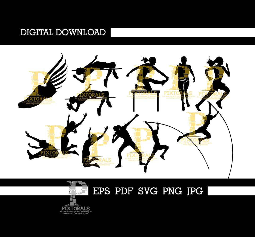 Track and Field, Silhouettes, Digital Download, Eps, Pdf, Svg, Png