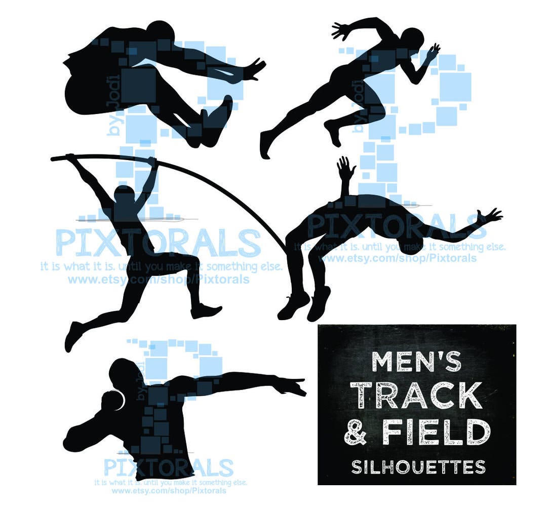 5 Men's Track & Field Silhouettes EPS File, Svg, Dxf, Jpg, Png, and Pdf