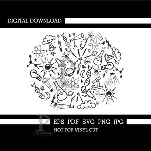 Design de Doodle de ciência, clipart de ciência, vetor de ciência, logotipo de ciência, eps, pdf, svg, jpg, png, logotipo de camiseta de doodle de ciência, Science Elementary