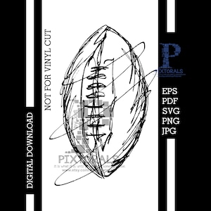 May include: A black and white sketch of an American football. The football is drawn in a simple, stylized way, with a few lines to represent the laces.
