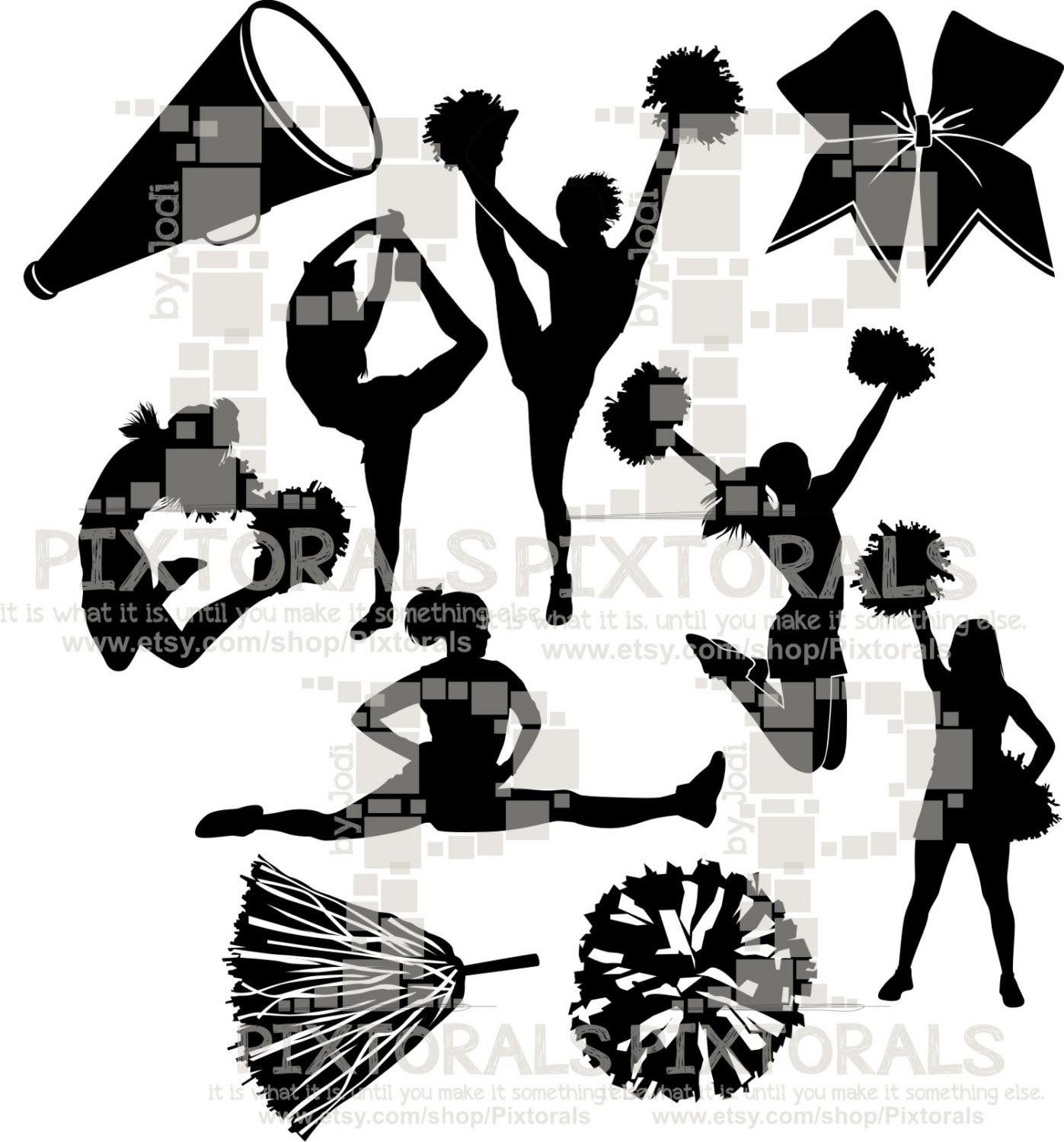 10 Cheerleading Silhouettes. Line Art EPS pdf and svg Etsy