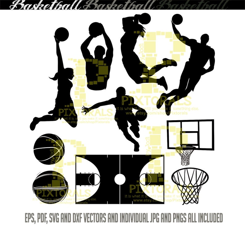 Download 10 Basketball Silhouettes Png And Jpegs And Dxf Vectors Pdf Eps Digital Download Basketball Clipart Svg Basketball Vector Clip Art Art Collectibles