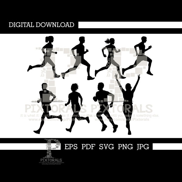 8 Runner Silhouettes, digital download, vector, eps, pdf, svg, jpg, png, sublimation, screen printing, vinyl