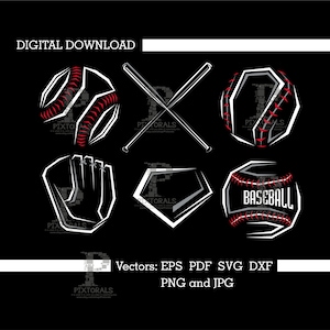 Baseball Clipart Set, digitaler Download, Baseball Vektor, Baseball T-Shirt-Design, pdf, eps, svg, dxf, jpg, png, Baseball Logo, Siebdruck