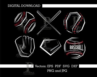 Baseball Clipart set, Digital Download, Baseball Vector, Baseball tee design, pdf, eps, svg, dxf, jpg, png, baseball logo, screen printing