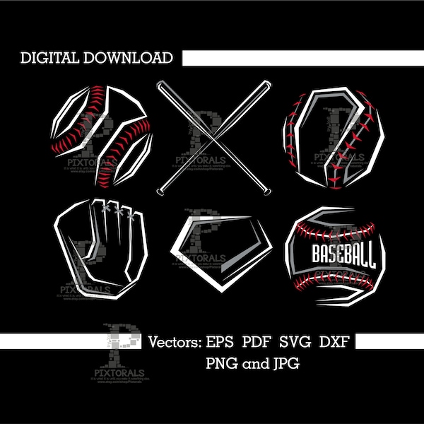 6 Edgy Baseball Clips! pdf, eps, svg, and dxf vectors, png and jpegs, Baseball Vector, Baseball Clipart, digital download