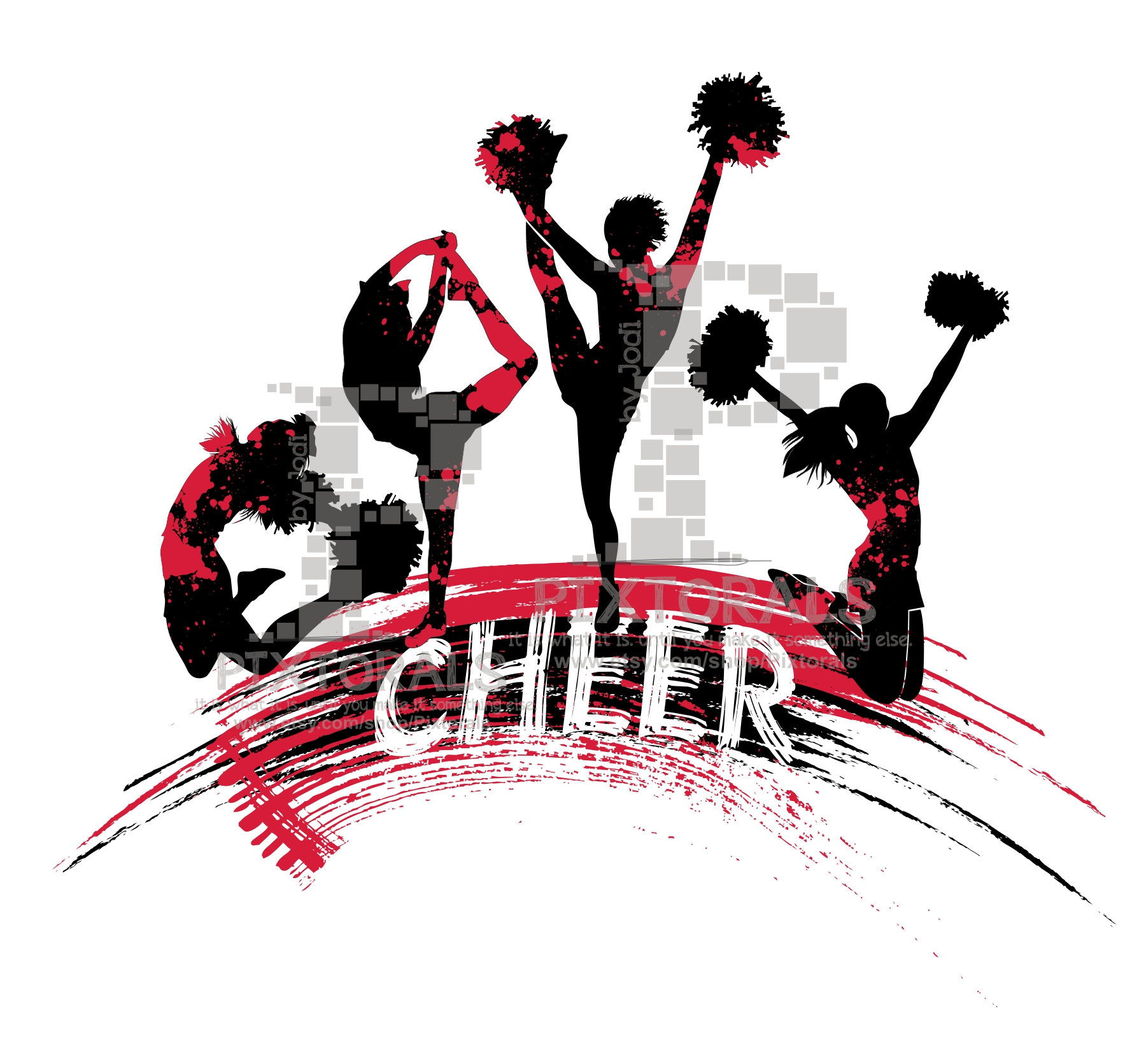 4 Cheerleaders Logo in Red. Line Art EPS file as vector and Etsy