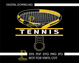 Tennis Racquet tee design in gold, Tennis Vector, Tennis logo digital download, eps, pdf, svg, jpg, png, Tennis Team artwork, HS Sports