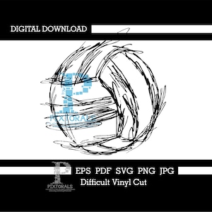 Volleybal, schets, digitale download, EPS, PDF, SVG, JPG, PNG, vector, illustraties, sublimatie, zeefdruk