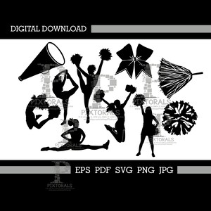 Cheerleading Silhouettes Clipart set, Cheerleader Vector, Cheerleader Logo design, eps, pdf, svg, jpg, png, Cheerleaders Clipart