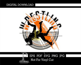 Wrestling tee design in oranges for white, digital download, eps, pdf, svg, jpg, png, clip art, vector, sublimation, screen printing, dtf
