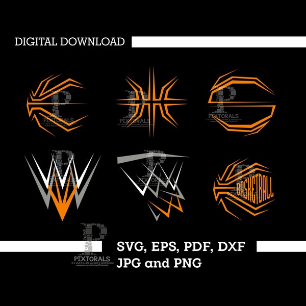 6 Edgy Basketball Clips! pdf, eps, svg, and dxf vectors, png and jpegs, Basketball Vector, Basketball Clipart, digital download