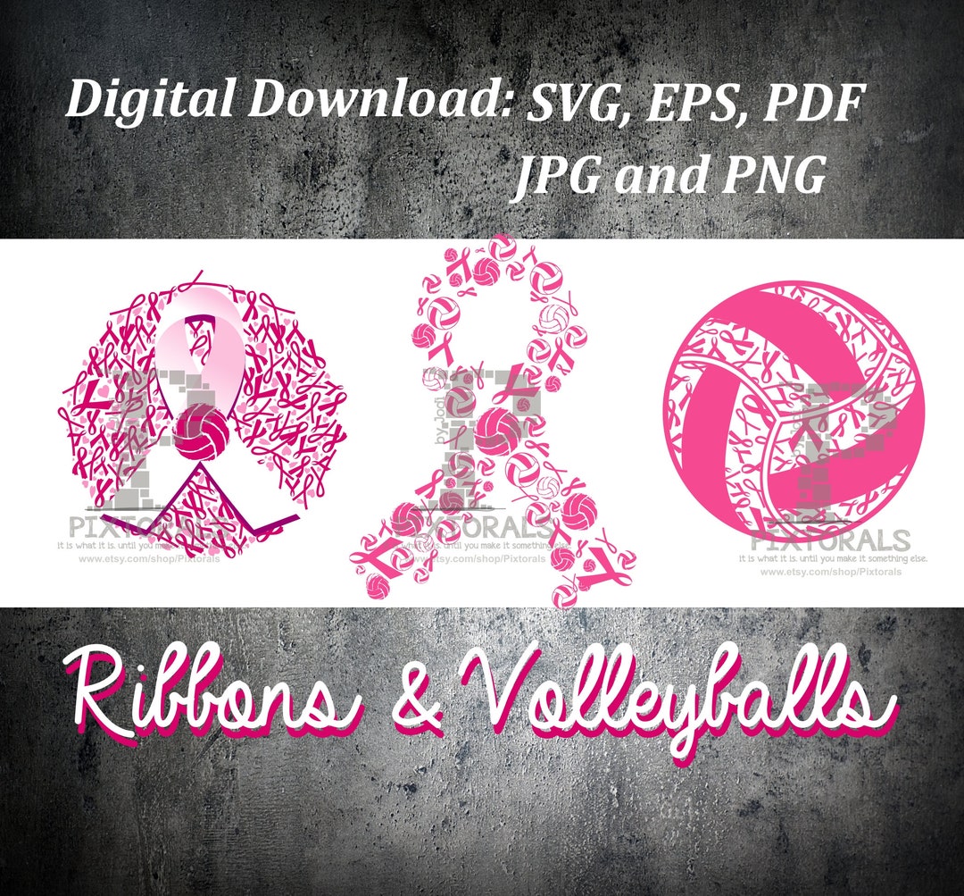 3 Ribbons and Volleyball Clips Pdf Eps Svg Png and Jpegs Etsy