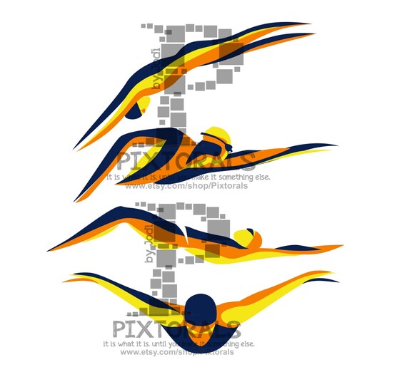 4 Swimmers Swim Clipart Vector Set Of Eps Jpeg Png Pdf Etsy