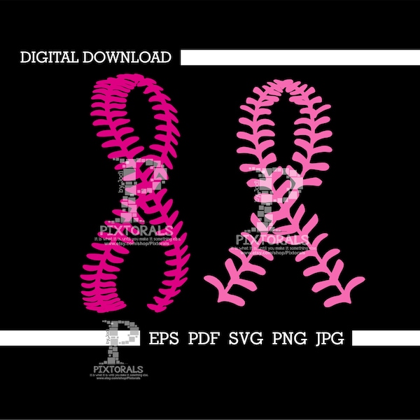 Breast Cancer Ribbon in Baseball Laces, digital download, eps, pdf, svg, jpg, png, clipart, sublimation, screen print