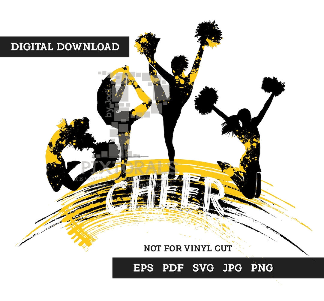4 Cheerleaders Logo in Gold. Line Art EPS File as Vector and Etsy