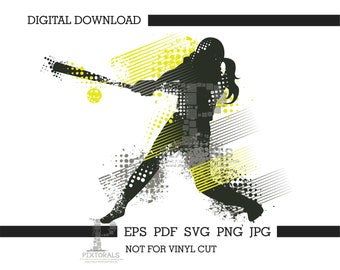 Softball Player Grunge Clipart, Digital Download, Softball design, Softball Vector, Softball logo, eps, pdf, svg, jpg, png, softball Batter