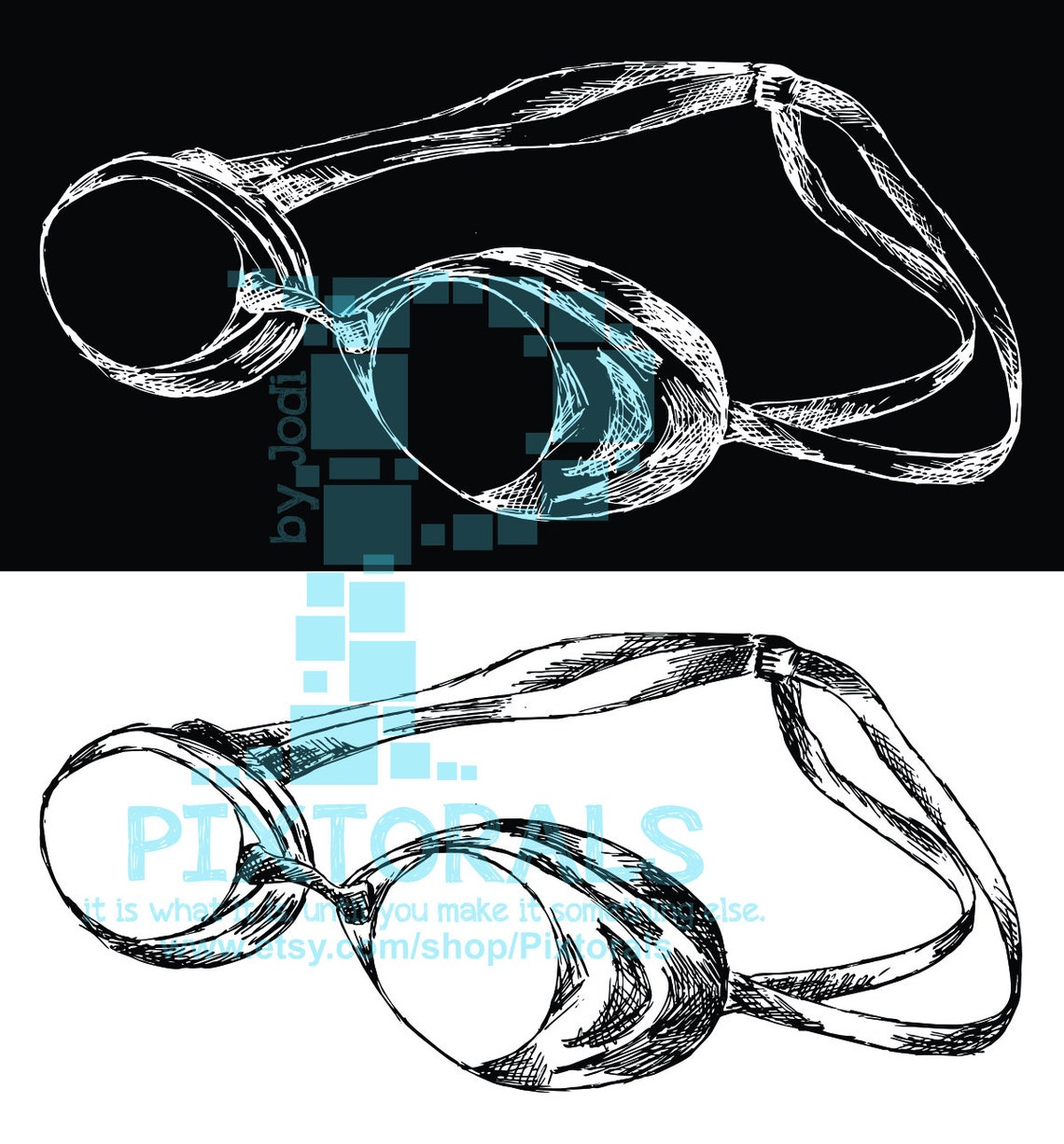 Swim Goggle Sketch Black and White Swim Vector as eps jpg Etsy