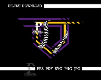 Baseball Plate Vector design in Purple and Gold, digital download for apparel printing