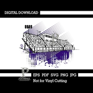 May include: Black and white stadium illustration with purple accents and the text "DIGITAL DOWNLOAD". The image includes the text "EPS PDF SVG PNG JPG" and "Not for Vinyl Cutting".