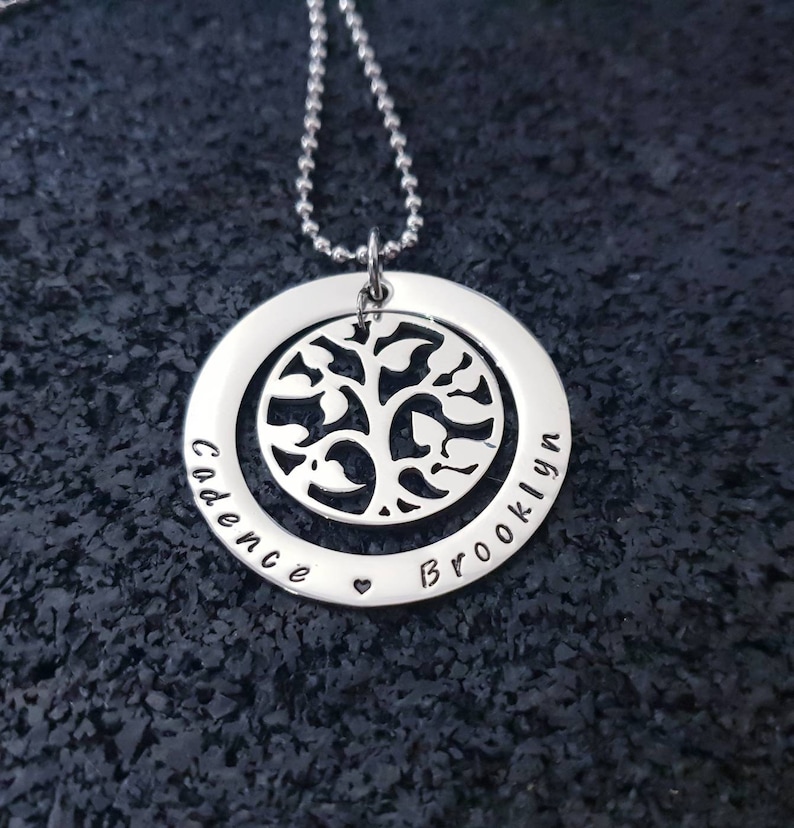 38mm tree of life stainless steel hand stamped pendant on a 60cm chain