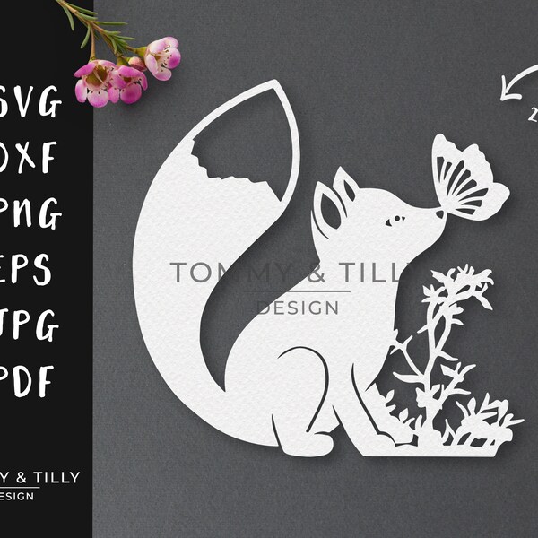 Little Woodland Fox SVG DXF PNG Pdf Jpg Design - Papercutting Vinyl Template