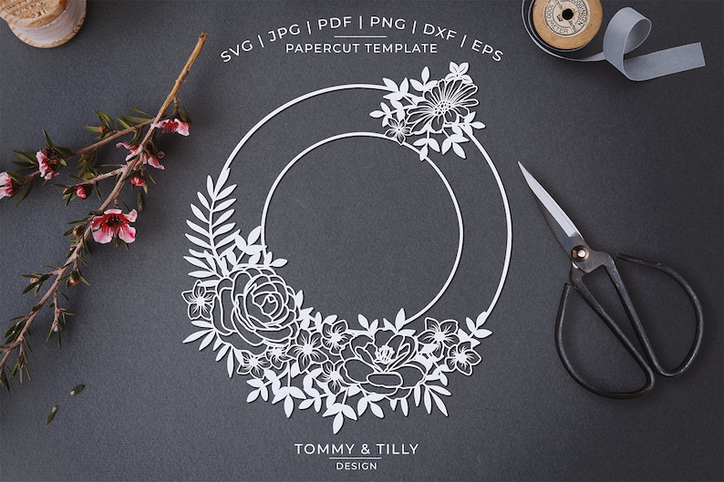 Flower Circle Photo Frame Papercut Template Machine Cut | Etsy