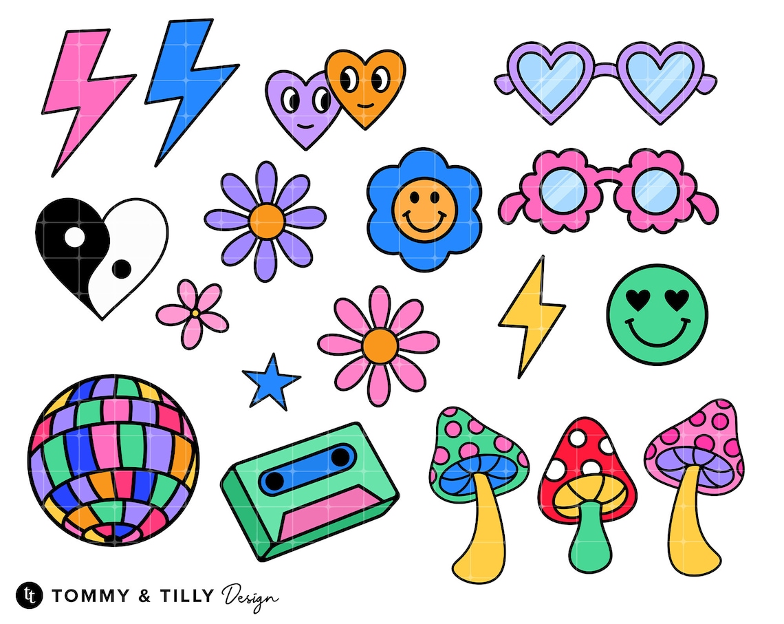 Groovy Retro Alphabet Set With Clipart PNG Files 90s 60s - Etsy