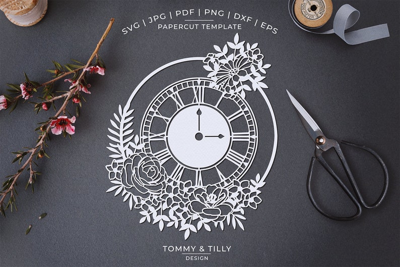 floral clock papercut template machine cut cricut etsy
