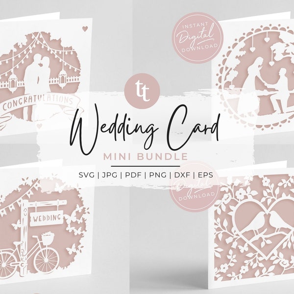 DIY Wedding Card Bundle 4 designs | DIGITAL Cut Yourself Design  | Cricut Cut File | Papercut | Cricut Silhouette |  Svg Dxf Png Jpg Pdf