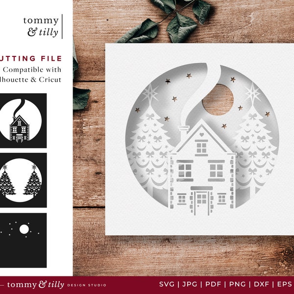 Christmas Shadow Box - SVG Cricut Silhouette | Papercut | Svg Dxf Png Jpg Pdf Eps | Clipart | Holidays | Christmas | Vinyl Decal Design