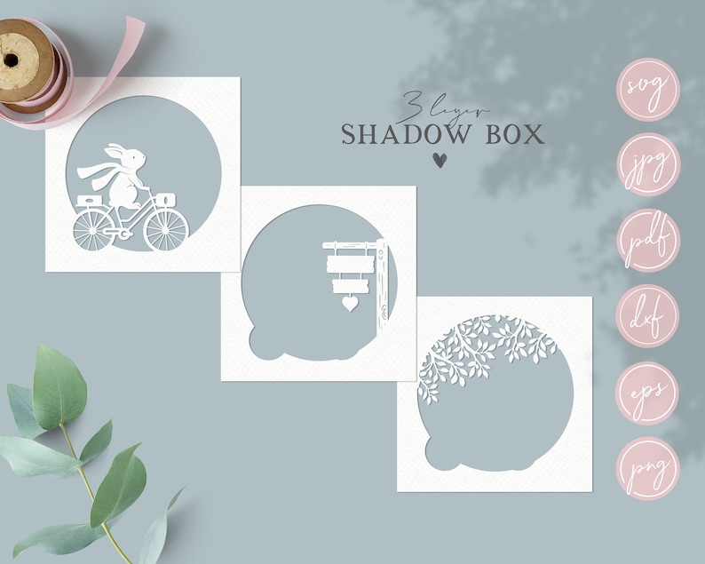 Bunny Shadow Box 3D Template Papercut Machine Cut Cricut Silhouette Svg Dxf Png Jpg Pdf Clipart Kids Nursery Papercutting image 2