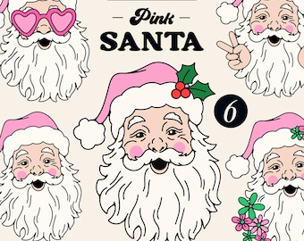 Retro Pink Santa SVG PNG, svg cut files for Cricut, Christmas SVG, tshirt svg, Santa svg, retro christmas png clipart digital download