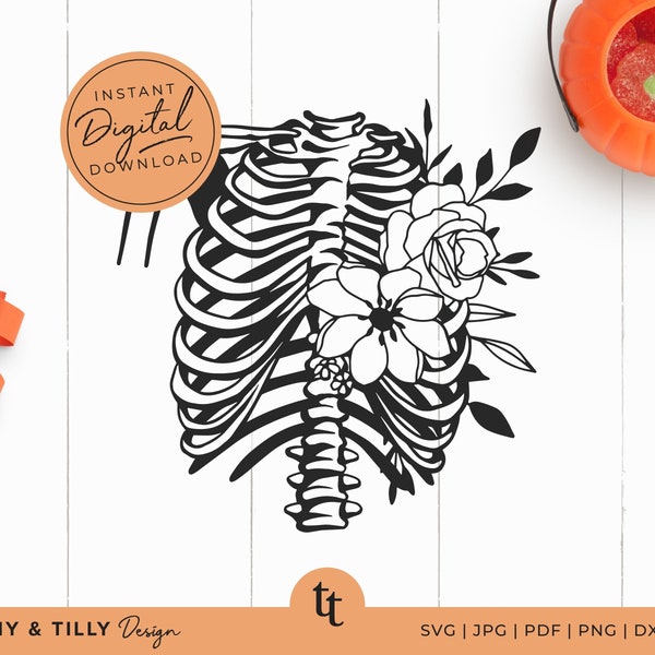 Floral Skeleton Halloween SVG | Cricut Cut File | Machine Cut | Cricut Silhouette |  Svg Dxf Png Jpg Pdf | Clipart