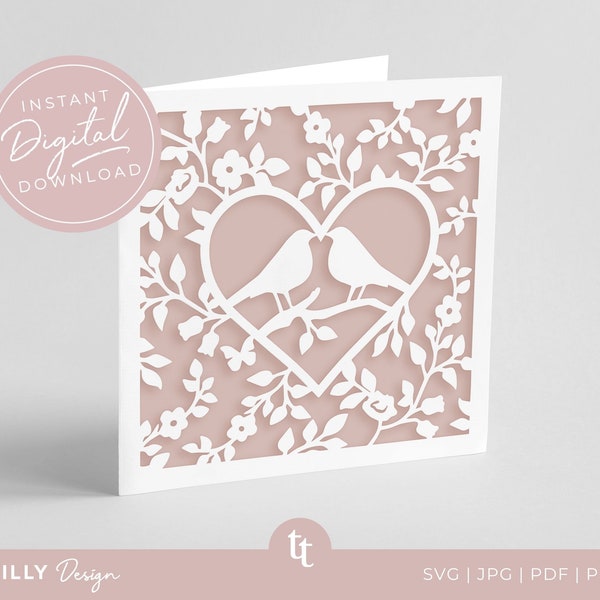 DIY Love Birds Wedding Card DIGITAL Cut Yourself Design  | Cricut Cut File | Papercut | Cricut Silhouette |  Svg Dxf Png Jpg Pdf