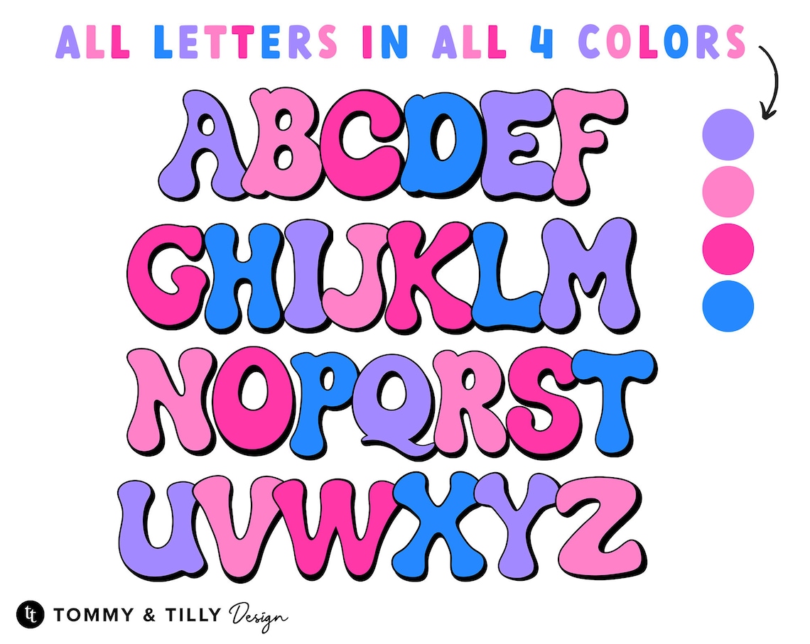 Groovy Retro Alphabet Set With Clipart PNG Files 90s 60s - Etsy UK