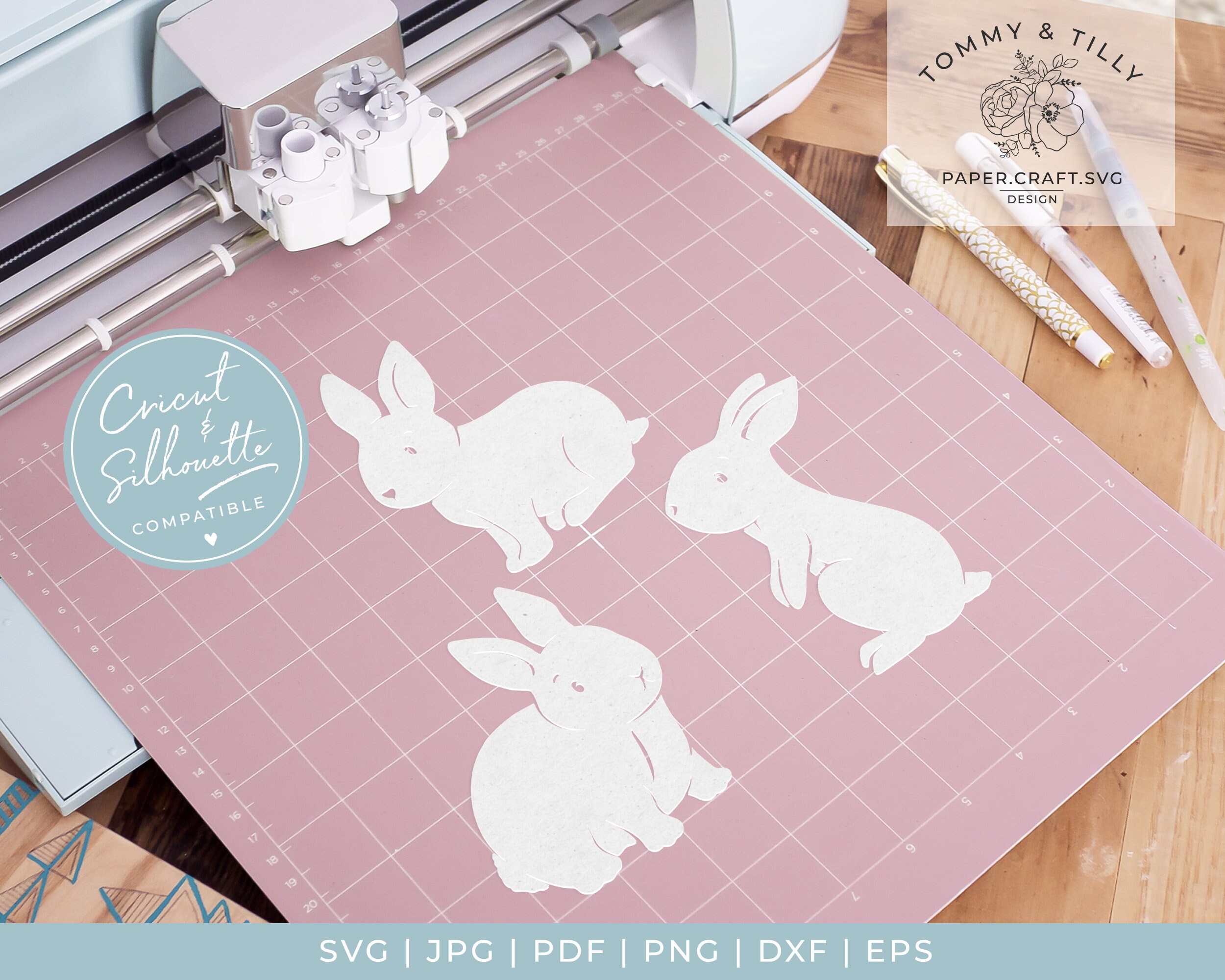 Rabbits X 3 Papercut Template Machine Cut Cricut - Etsy