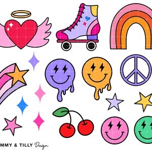 Groovy Retro Alphabet Set With Clipart PNG Files 90s 60s Retro Doodle ...