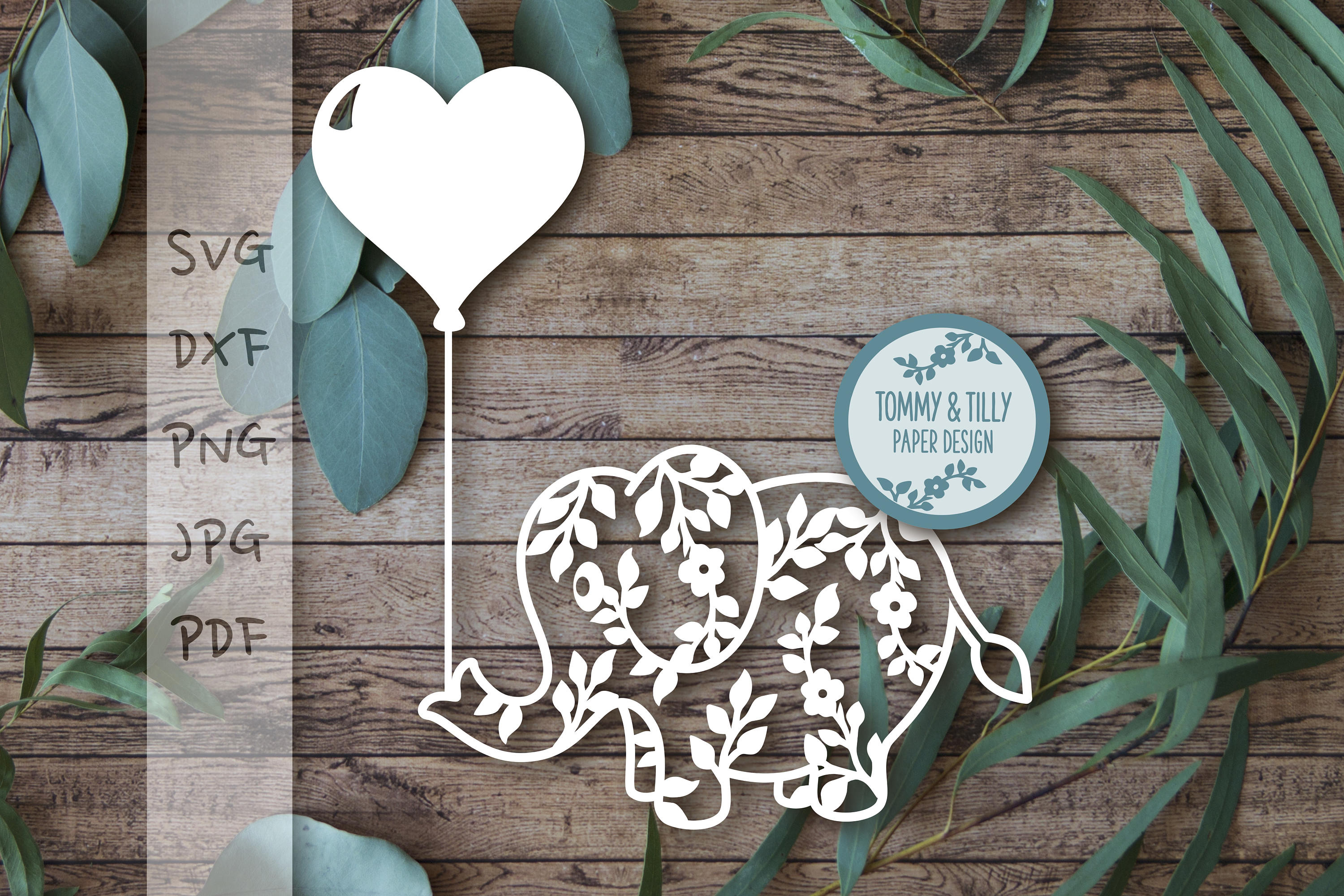 Download Flower Elephant with Heart Balloon SVG PDF DXF Png Jpg Design | Etsy