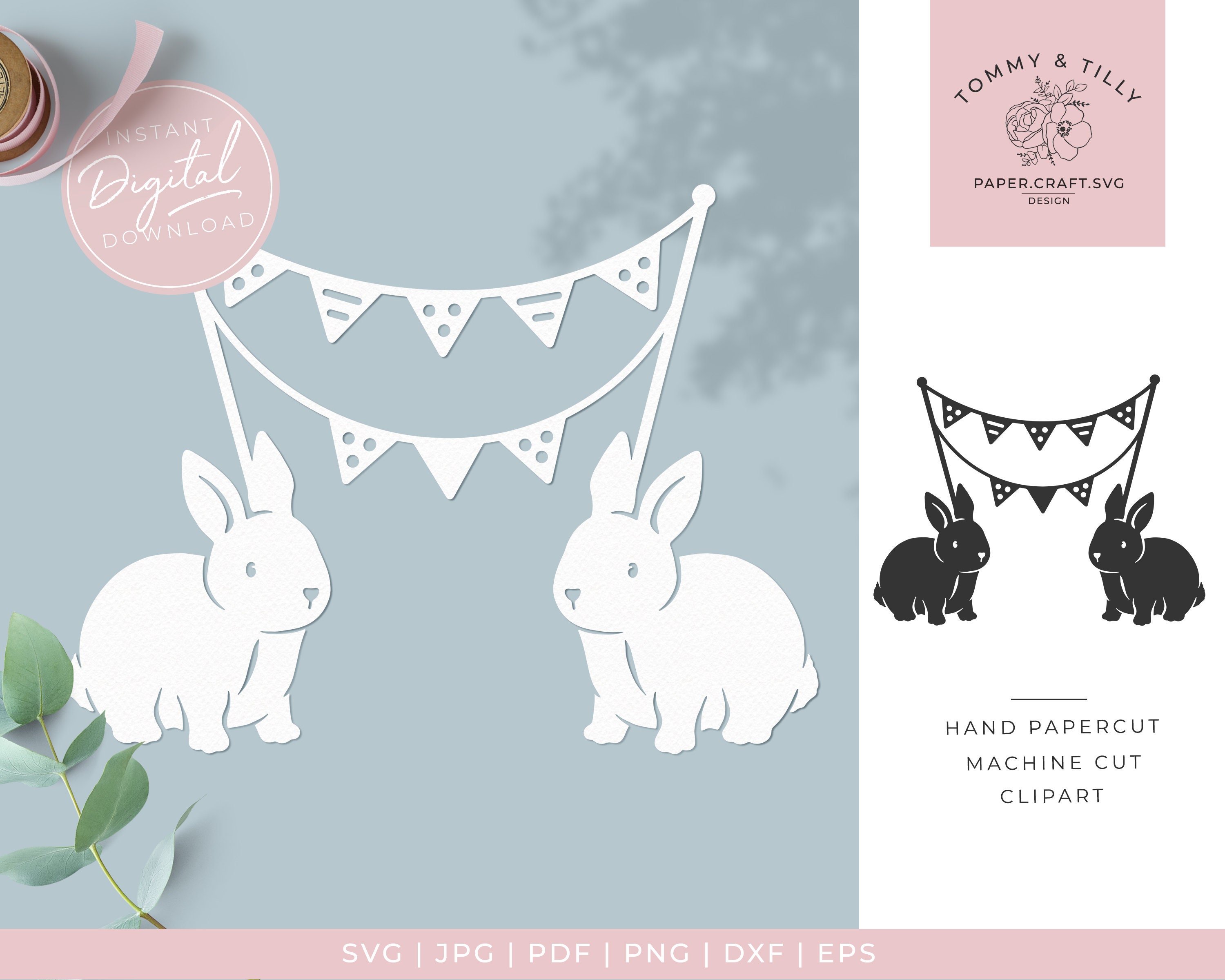 Rabbits With Bunting Papercut Template Machine Cut Cricut Rabbits With Bunting Papercut Template Machine Cut Cricut