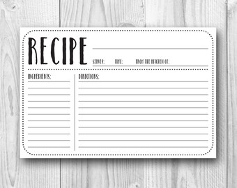 Printable Recipe Card - 4x6 Recipe Card - Plain - Kitchen Decor - Kitchen Printables - Bridal Shower Printables