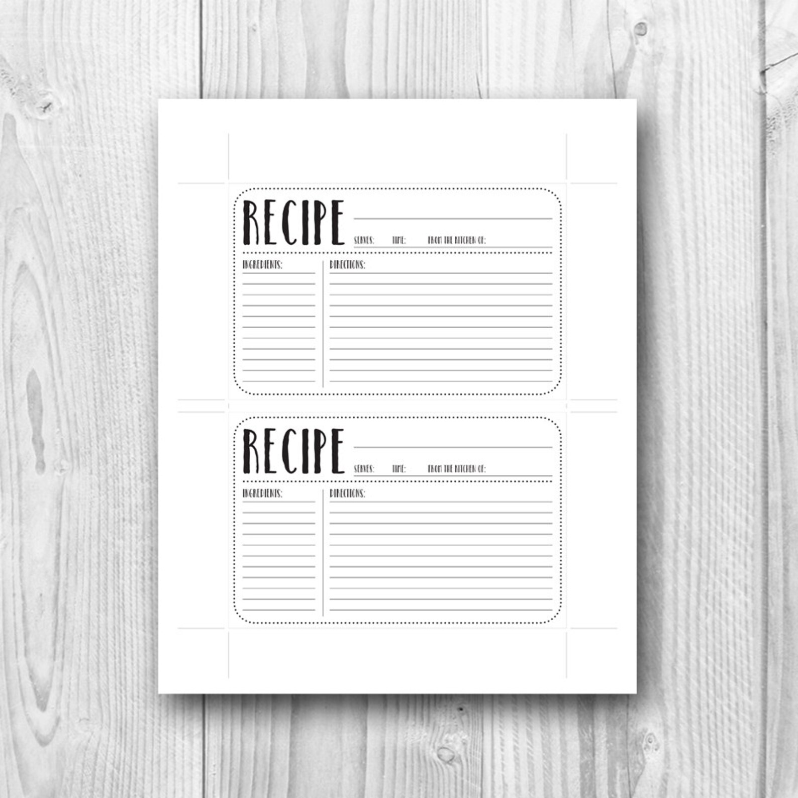 Printable Recipe Card 4x6 Recipe Card Plain Kitchen Etsy